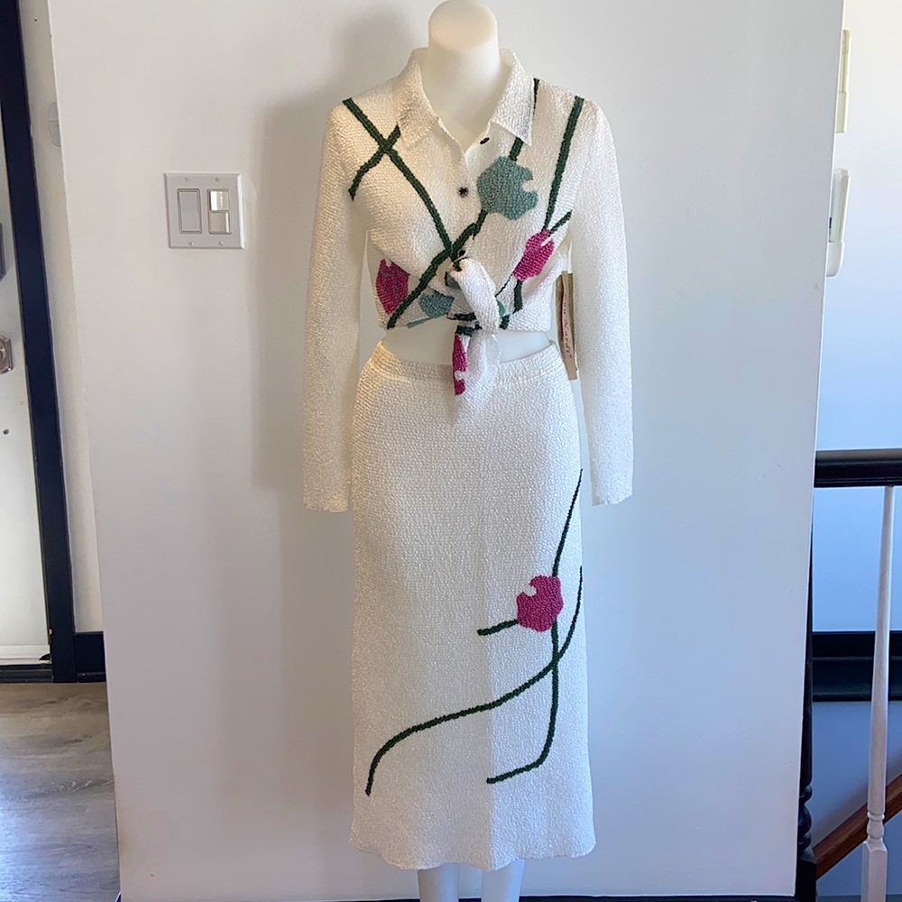 NWT Lou Nardi 3 Piece Mix & Match Textured White Floral Beaded Outfit